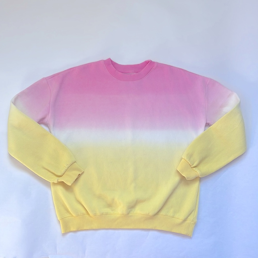 C’EST TOI WOMEN’S PINK AND YELLOW CREWNECK SWEATER